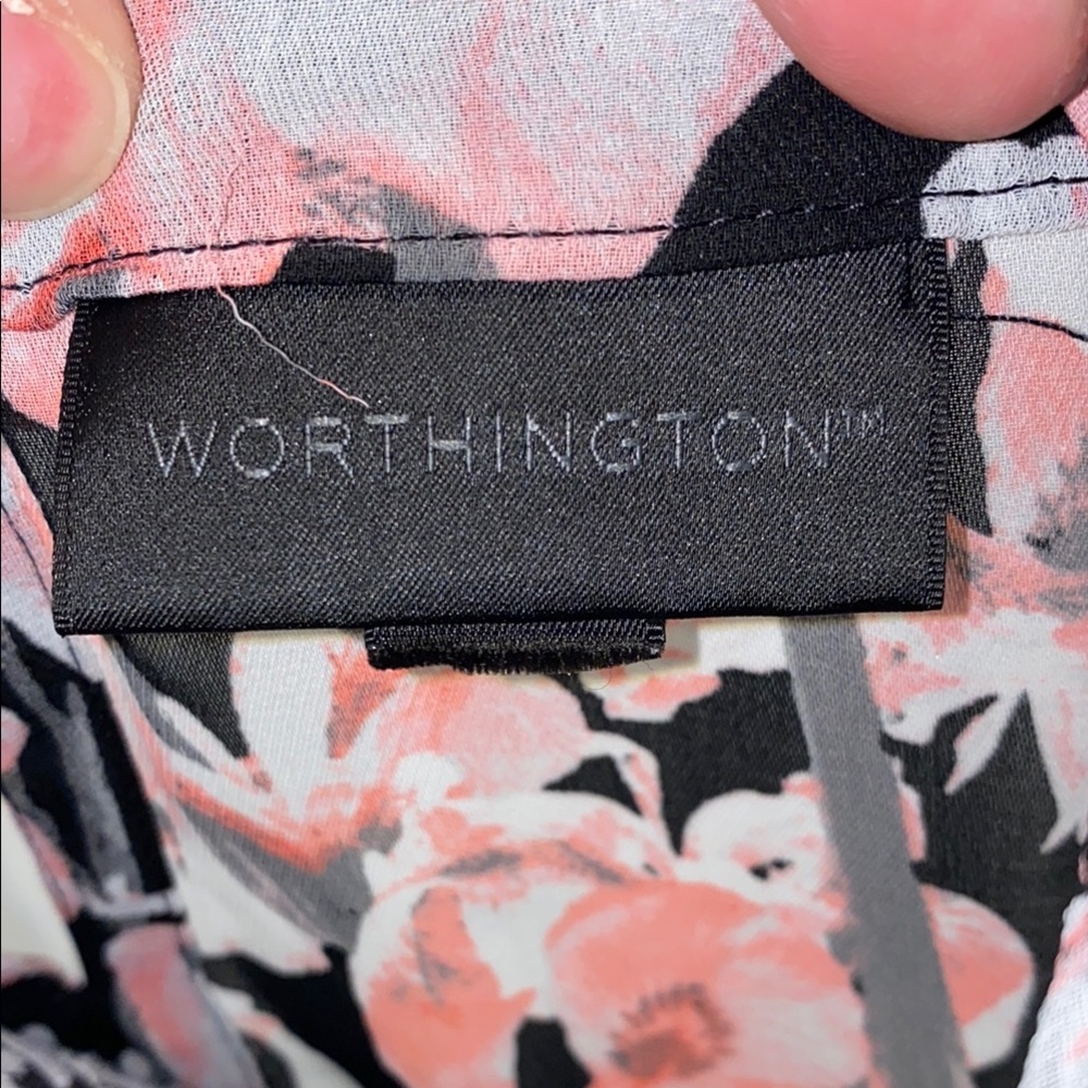 Worthington Pink and Black Cap Sleeve Pleated Blouse Tank Size Large - Picture 2 of 6